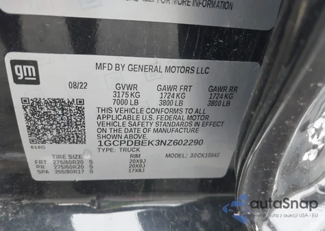 2022 Chevrolet Silverado 1500 4Wd Short Bed Custom from USA, damaged, VIN 1GCPDBEK3NZ602290